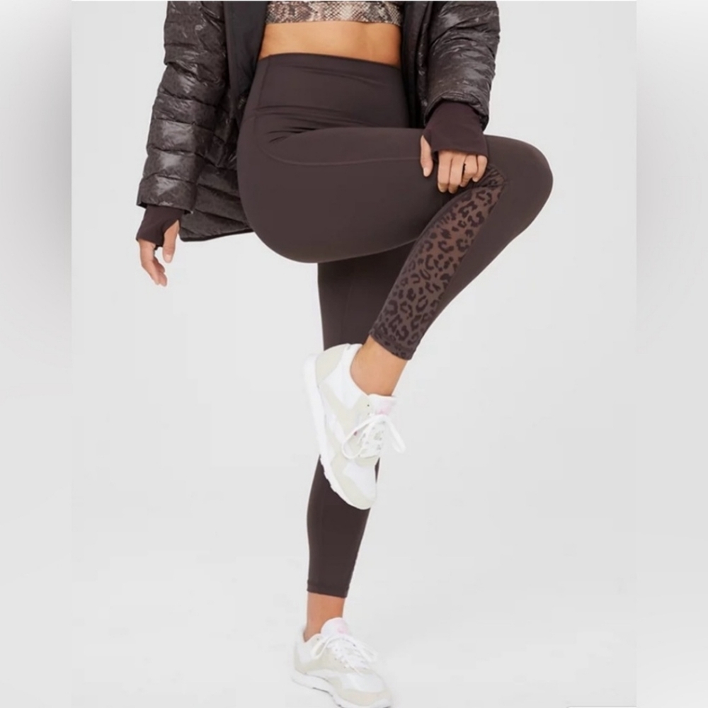 Aerie OFFLINE Goals High Waisted Leopard Mesh 7/8 Leggings Espresso Women's XS